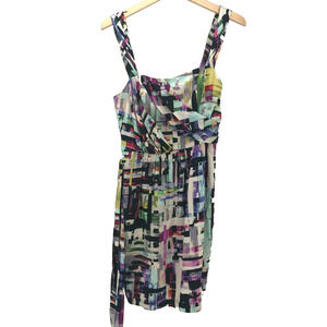 Ali Ro Dress Womens 6 Ruffled Silk Cocktail Party Mini Lined Sash Abstract